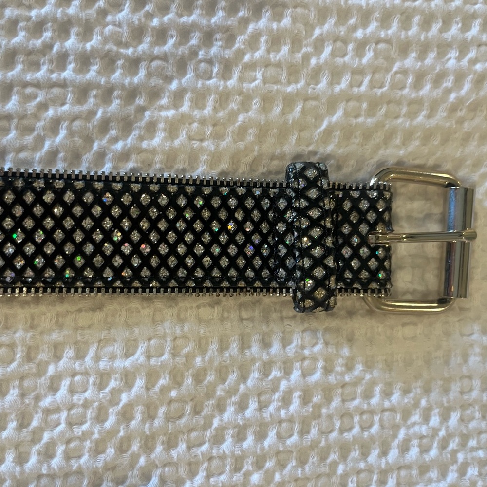 Black and Silver Shiny Glitter Sparkly Disco Party Rhinestone Belt